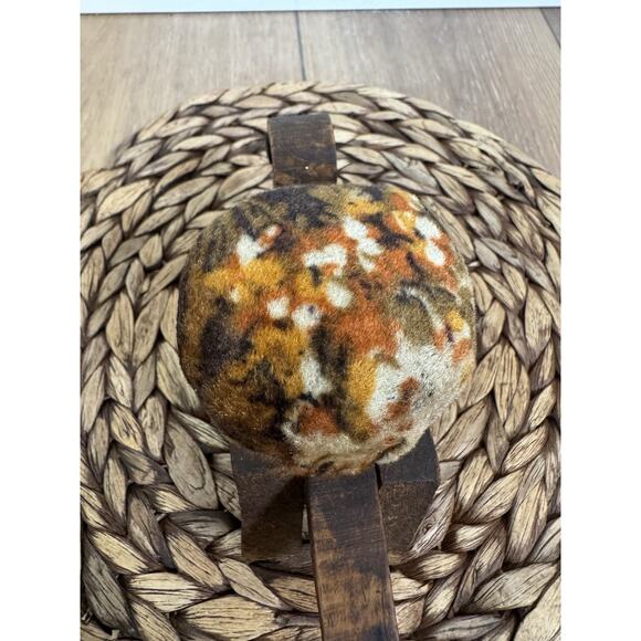 Vintage Wooden Turtle Floral Velvet Pin Cushion MCM 70's Kitschy Handmade Retro - Picture 9 of 11